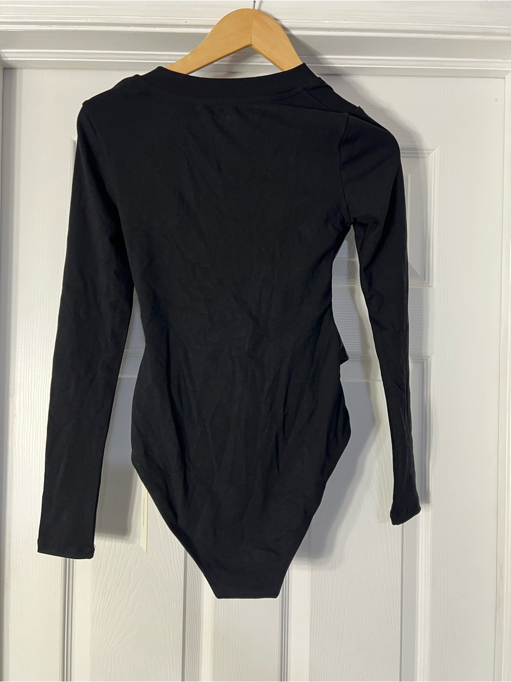 Commense Black Long-Sleeve Bodysuit with Faux Leather Waist Corset - Picture 2 of 4